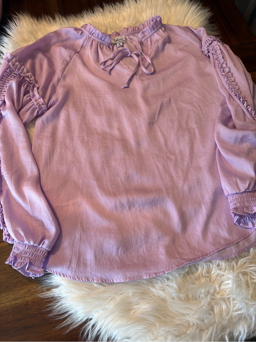 Light Lavender Tie-Neck Ruffle Blouse NWT - Picture 3 of 12